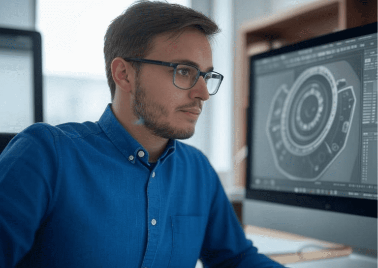 ingeniero trabajando en un diseño mecánico